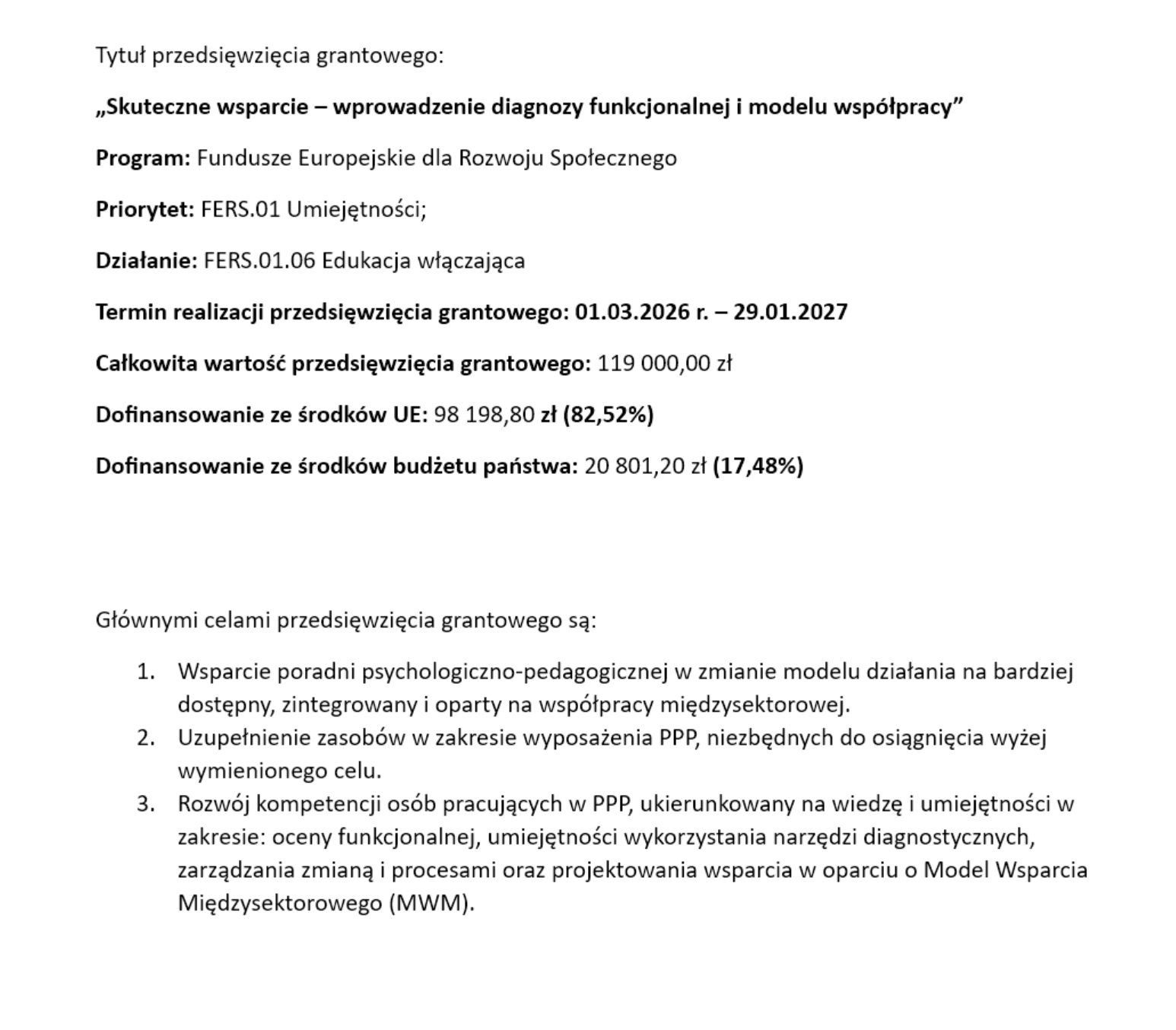 Informacja o przedsięwzięciu grantowym